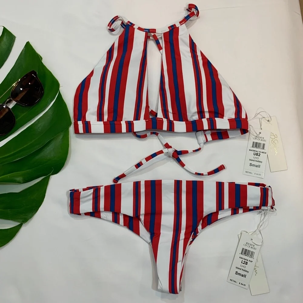 NWT B. Swim High Neck Bikini Top + Brazilian Bottom SET XS Small Medium Large‎